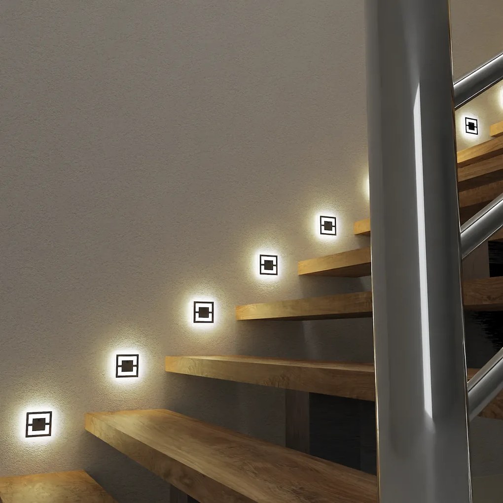 Schodiskové LED svietidlo Quadro, 1x LED 0,6w, 3000k, s, pohybový senzor