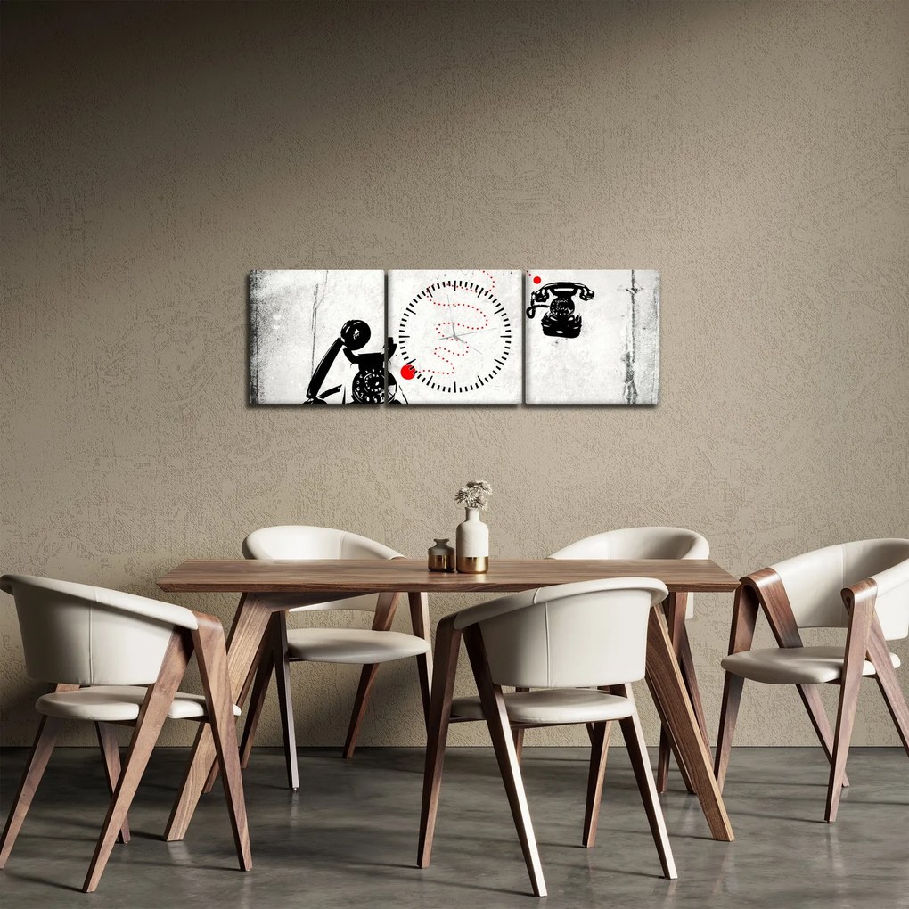 Obraz - Kresba telefónu na štýl Banksyho (s hodinami) (90x30 cm)