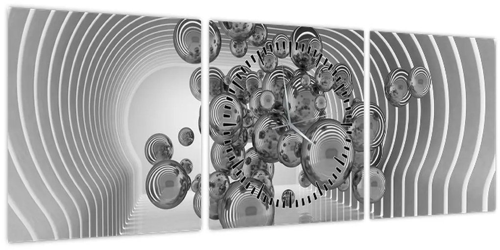 Obraz - Čiernobiele bubliny (s hodinami) (90x30 cm)