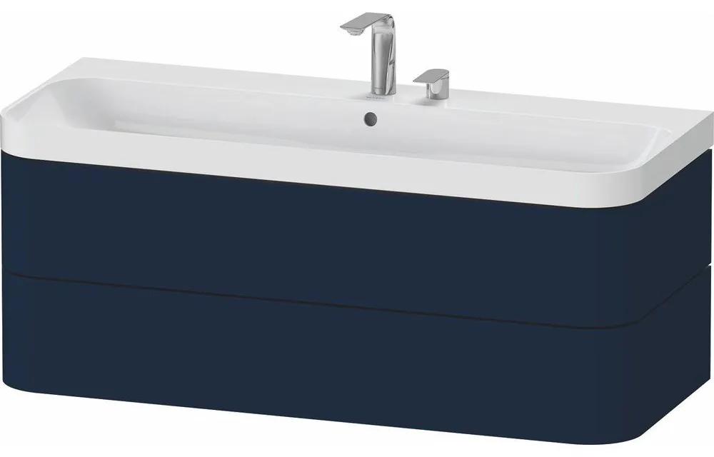DURAVIT Happy D.2 Plus c-shaped závesná skrinka s nábytkovým umývadlom s dvomi otvormi, 2 zásuvky, 1175 x 490 x 480 mm, nočná modrá matná lakovaná, HP4349E98980000