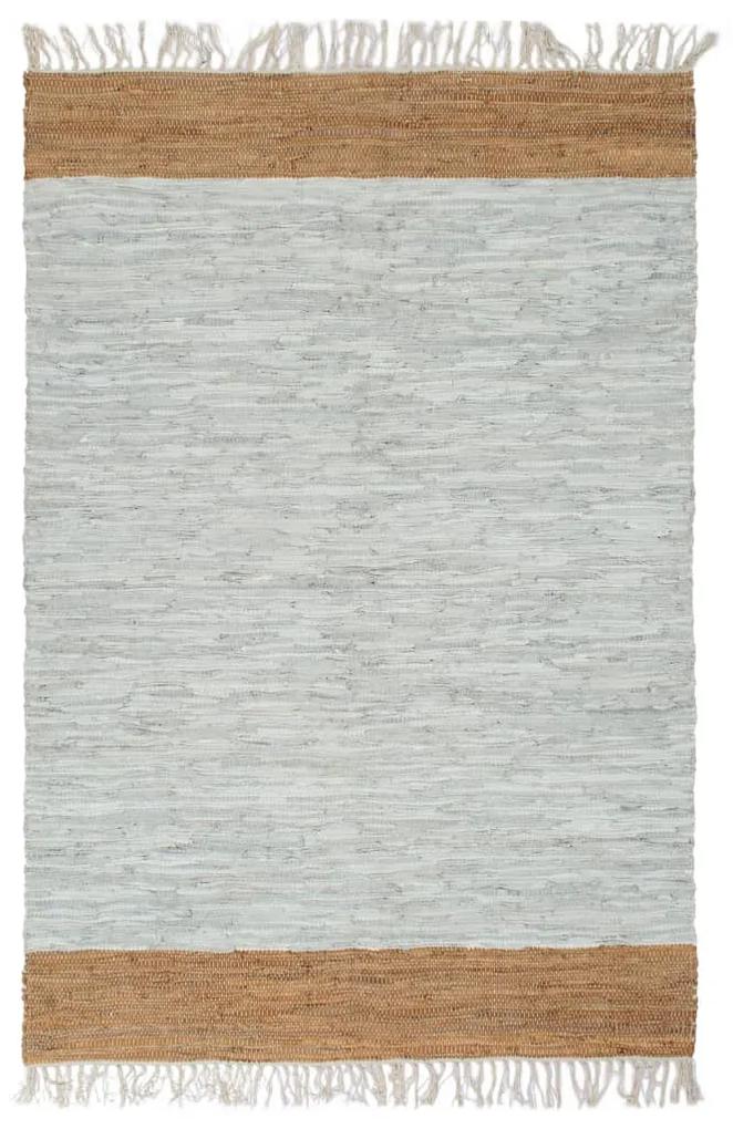vidaXL Ručne tkaný Chindi koberec svetlosivý a žltohnedý 16x230 cm kožený