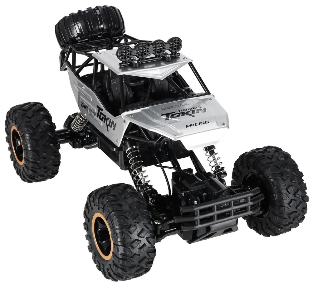 KIK Diaľkovo ovládané RC Rock Crawler 1:12 4WD kovové terénne auto, strieborné