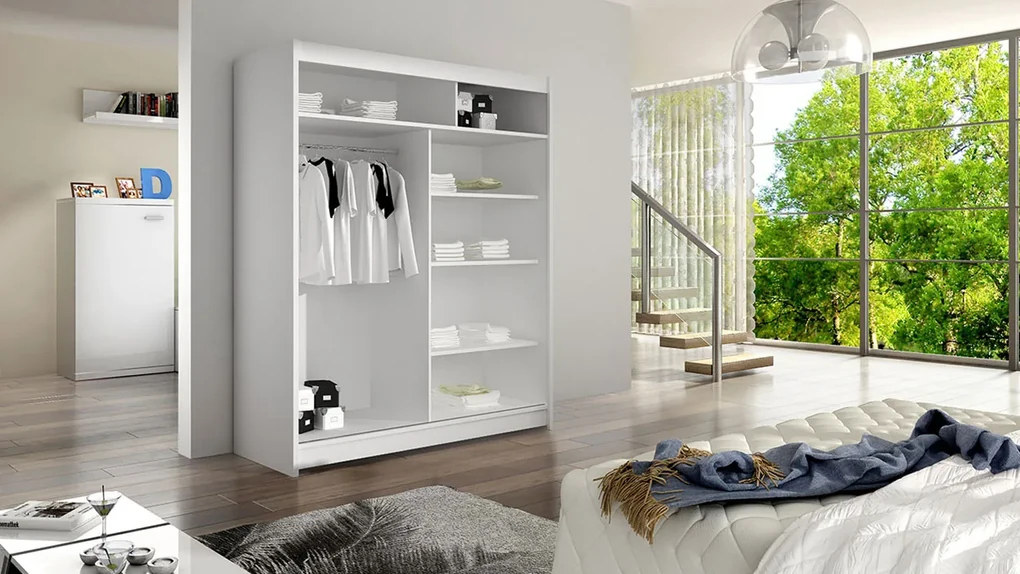Posuvná skriňa Parys V, Farby: biela, Osvetlenie: osvetlenie LED RGB - farebné