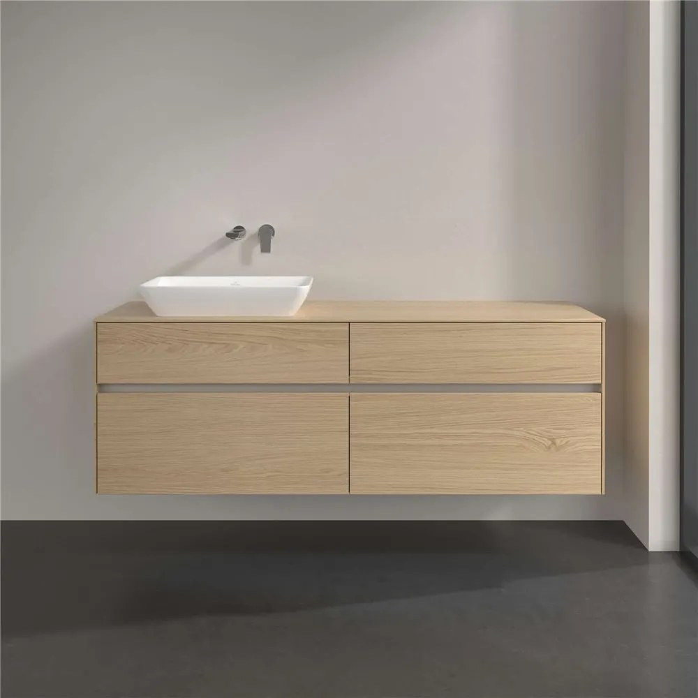 VILLEROY &amp; BOCH Collaro závesná skrinka pod umývadlo na dosku (umývadlo vľavo), 4 zásuvky, s LED osvetlením, 1600 x 500 x 548 mm, Nordic Oak, C121B0VJ