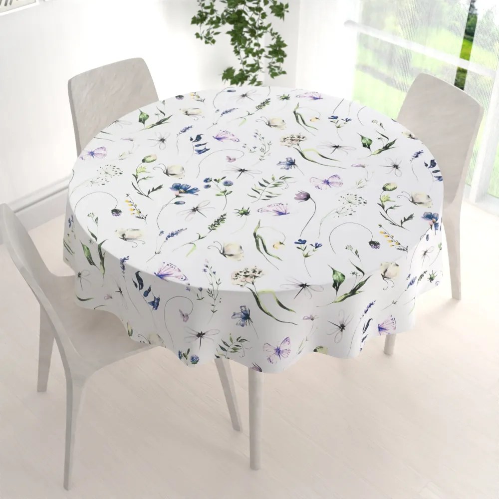 Biante Bavlnený okrúhly obrus Sandra SA-391 Lúčne kvietky s motýlikmi Ø 110 cm