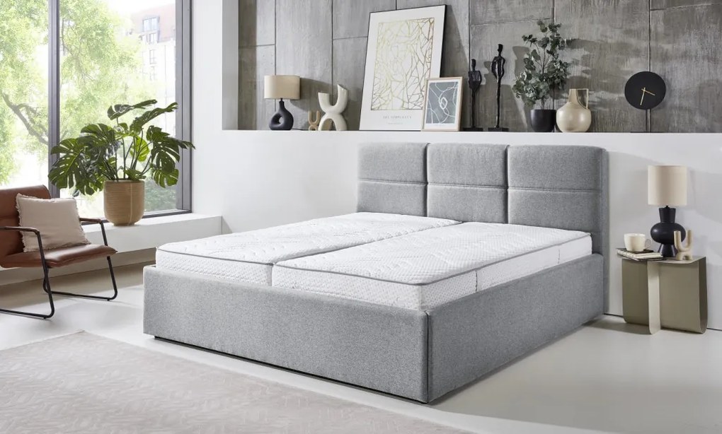 Postel Domango 140x200 cm, svetlo šedá látka