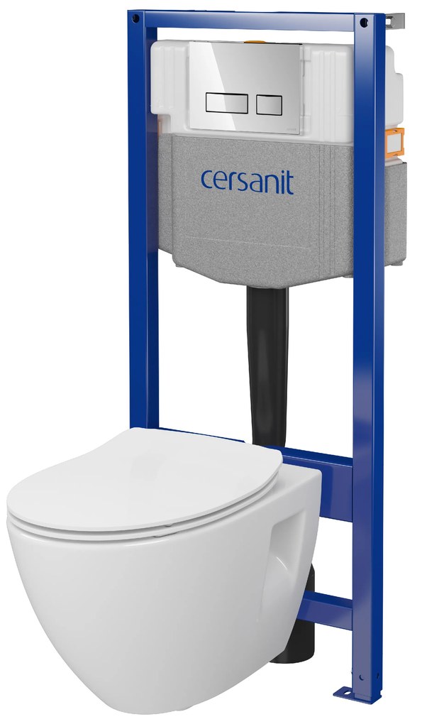 Cersanit Moduo, System50 MECH podomietkový rám + závesná wc misa Moduo Plus CleanOn + chrómové tlačidlo MOVI II, S701-769