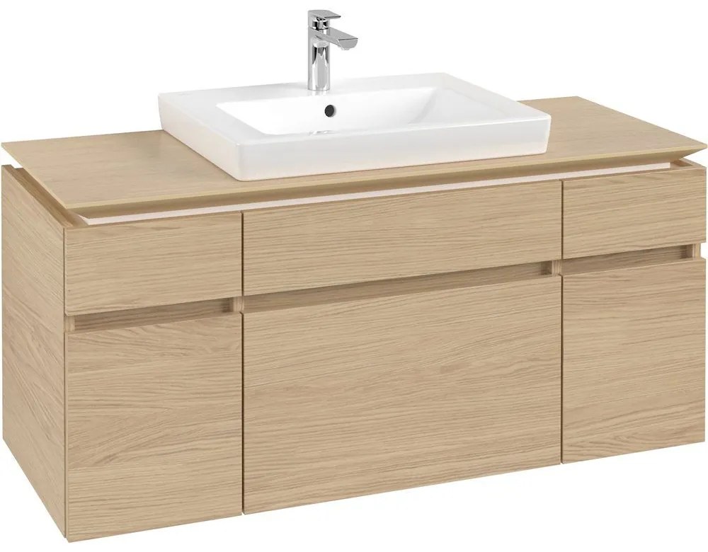 VILLEROY &amp; BOCH Legato závesná skrinka pod umývadlo (umývadlo v strede), 5 zásuviek, 1200 x 500 x 550 mm, Nordic Oak, B68300VJ