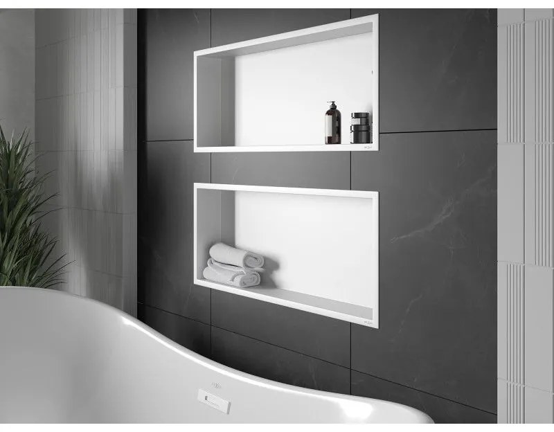 Mexen X-Wall-R, polička na zapustenie na obklad s golierom 75 x 30 cm, biela, 1920753010