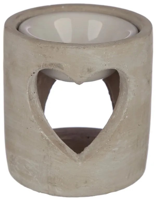 Betonová aromalampa s výřezem ve tvaru srdce - šedá