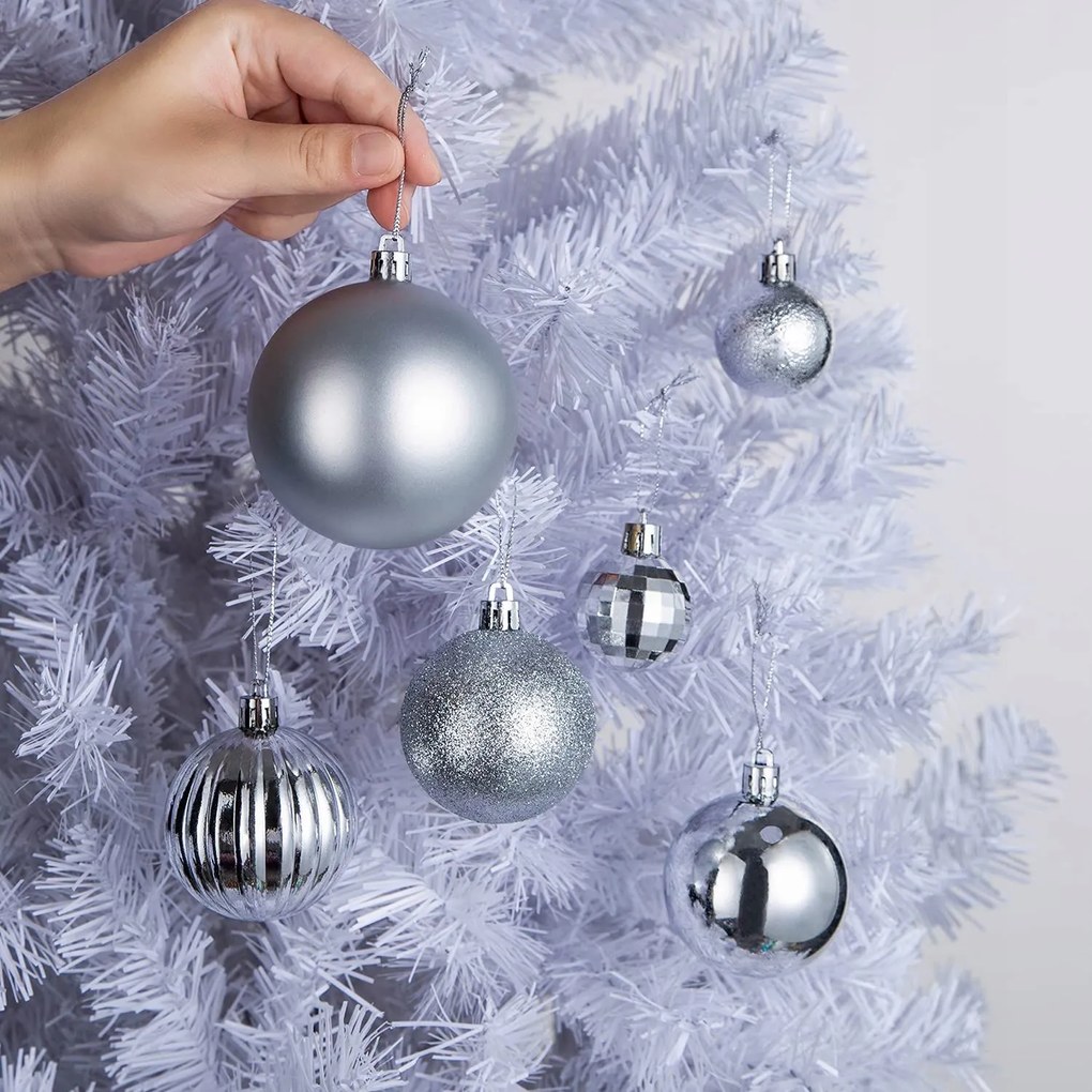Vianočné závesné ozdoby na stromček - 6 druhov - 36 ks - strieborné