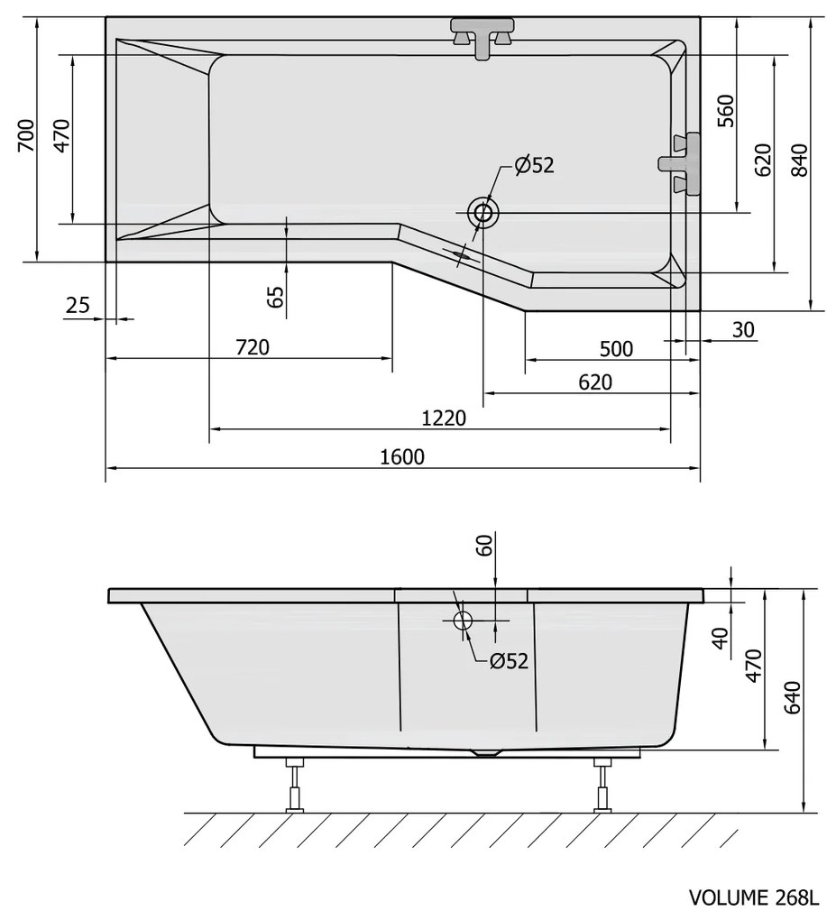 Polysan Polysan, VERSYS R asymetrická vaňa 160x84x70x47cm, biela, 15611