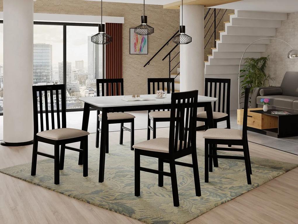 Rozkladací stôl so 6 stoličkami AL16, Morenie: biela, Poťahové látky: 25x - Paros 2, Farby nožičiek: čierna