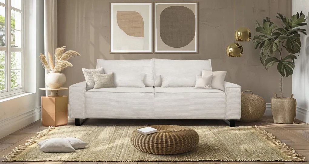 Trojmiestna pohovka Cassino, krémová štrukturovaná látka