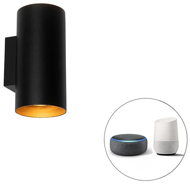 Inteligentná nástenná lampa čierna so zlatom 2-svetlá vrátane Wifi GU10 - Sab