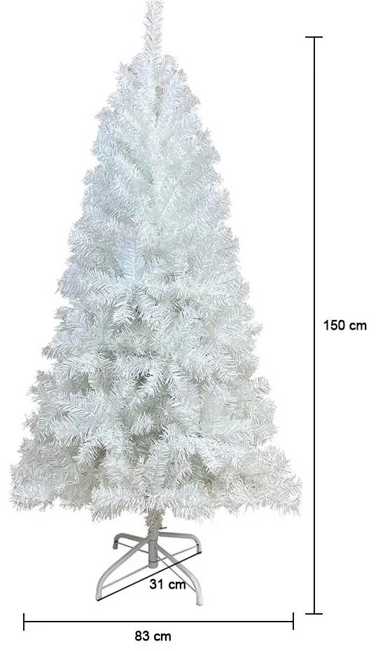 Umelý vianočný stromček biely, v rôznych veľkostiach, 150 cm