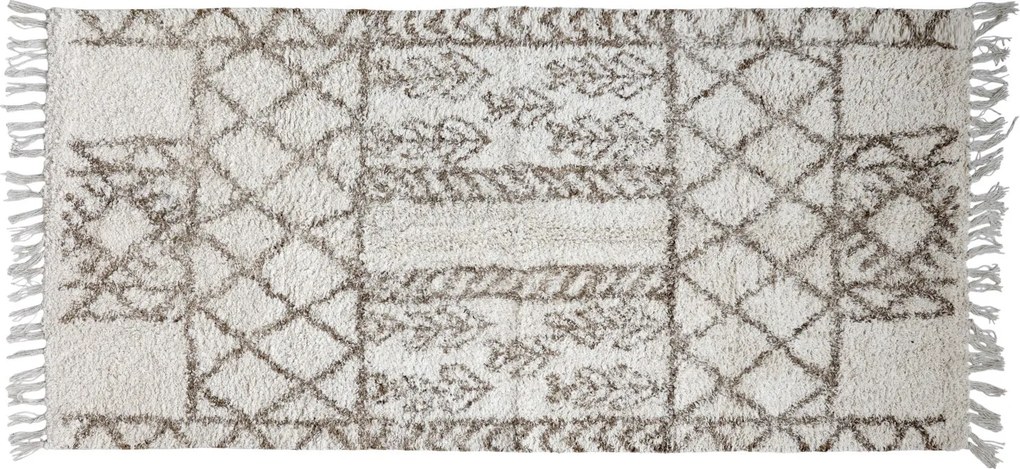 Béžový bavlnený koberec so ornamentami a strapcami Morroccan - 150*70cm