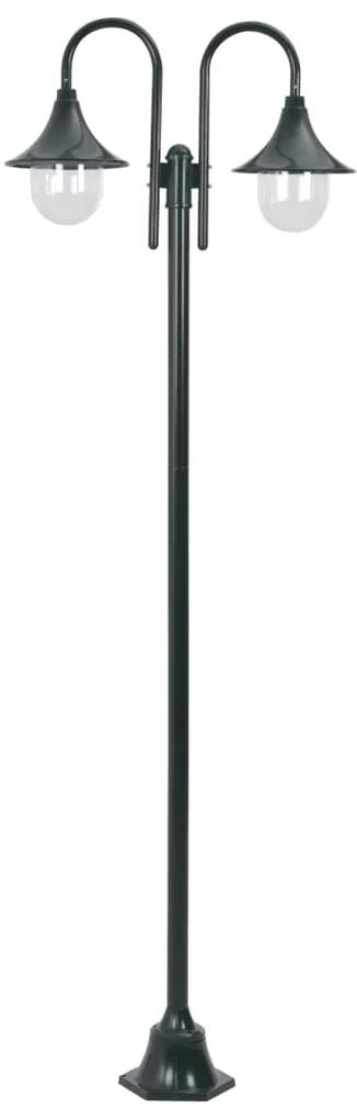 vidaXL Záhradná stĺpová lampa E27 220 cm hliník 2-lampáše tmavozelená