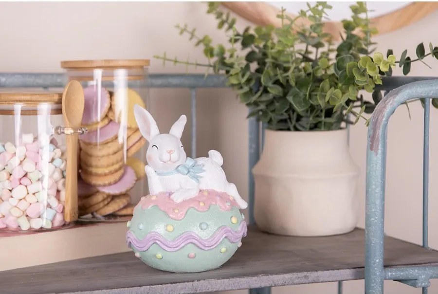 Dekorácia králik s mašľou na zelenom vajíčku - 11*9*15 cm