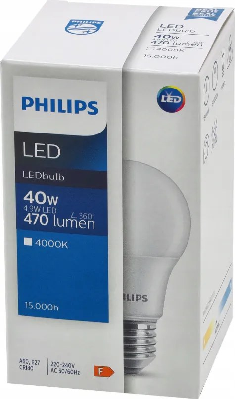 SADA 10 KS LED žiaroviek PHILIPS E27 4,9W 470 lm Neutrálna farba 4000K