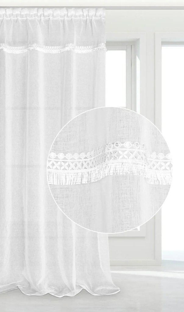 Záclona na riasiacej páske BOHO biela Rozmer: 300x270 cm