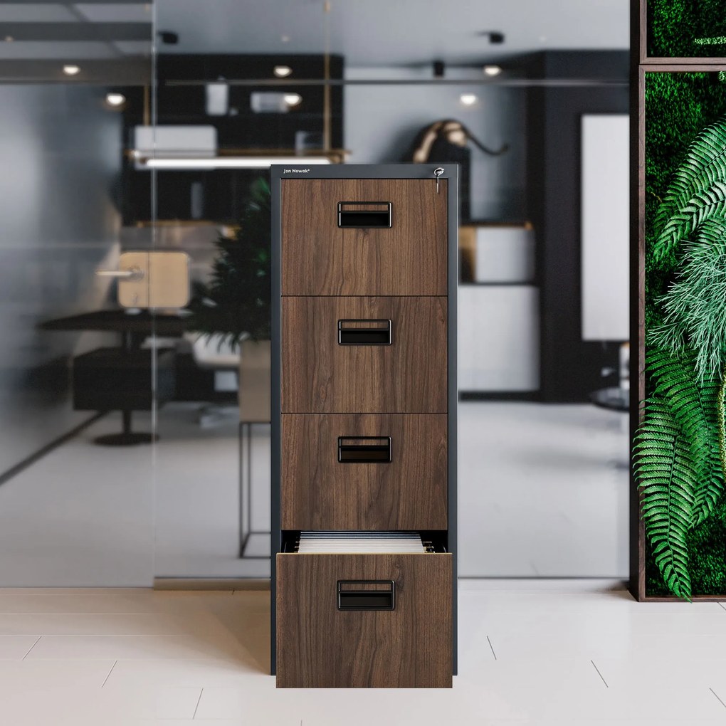Kovová kartotéková skriňa so 4 zásuvkami, antracitová/orechová, 460x1320x620 mm: SARA Eco Design
