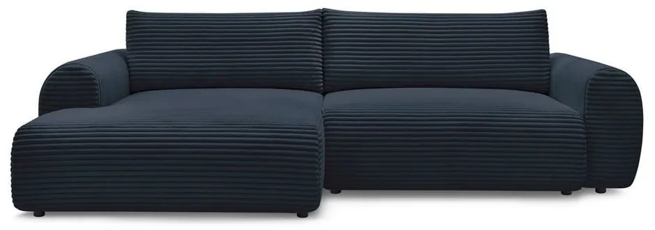 Tmavomodrá menčestrová rozkladacia rohová pohovka (ľavý roh) Lucien – Bobochic Paris