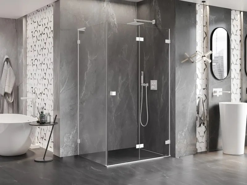 Mexen Lunar-F L, 1-krídlový sprchový kút so skladacími dverami, pravý, 95 x 80 cm, 8mm číre sklo, biely profil, 836L-095-080-20-00-P