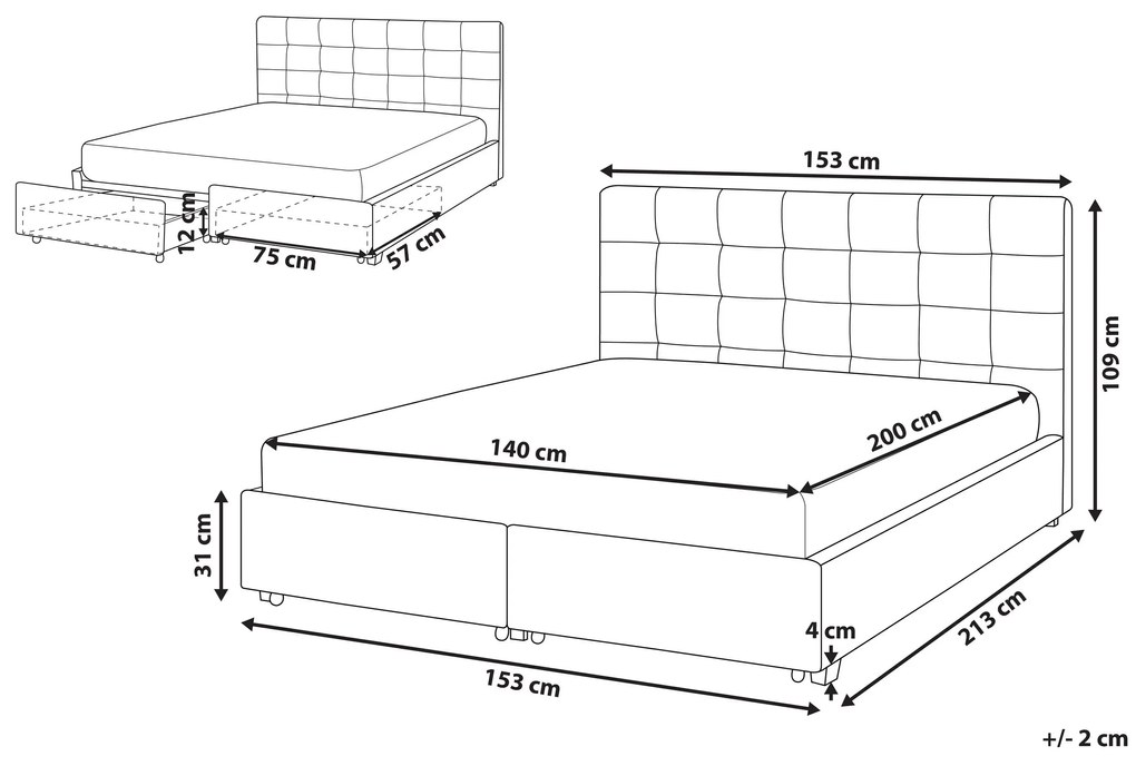 Čalúnená posteľ s úložným priestorom 140 x 200 cm tmavosivá LA ROCHELLE Beliani