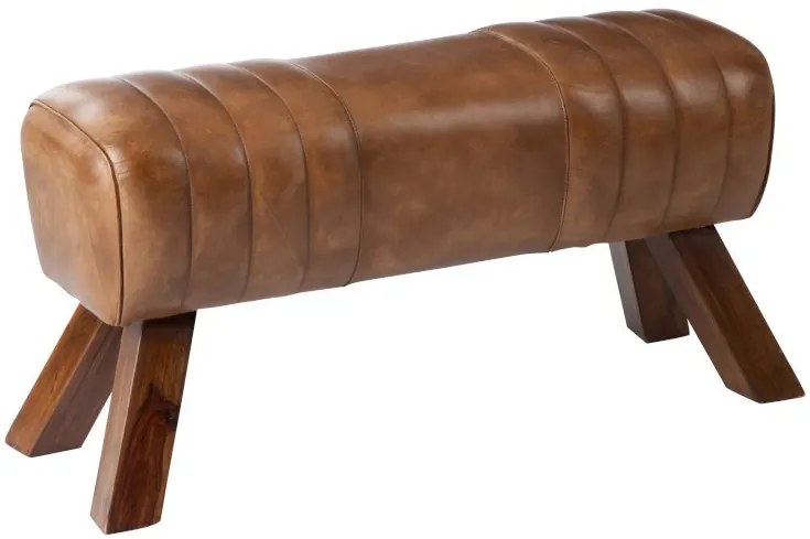 Hnedá kožená lavica v podobe gymnastické Cognac - 91 * 36 * 48 cm