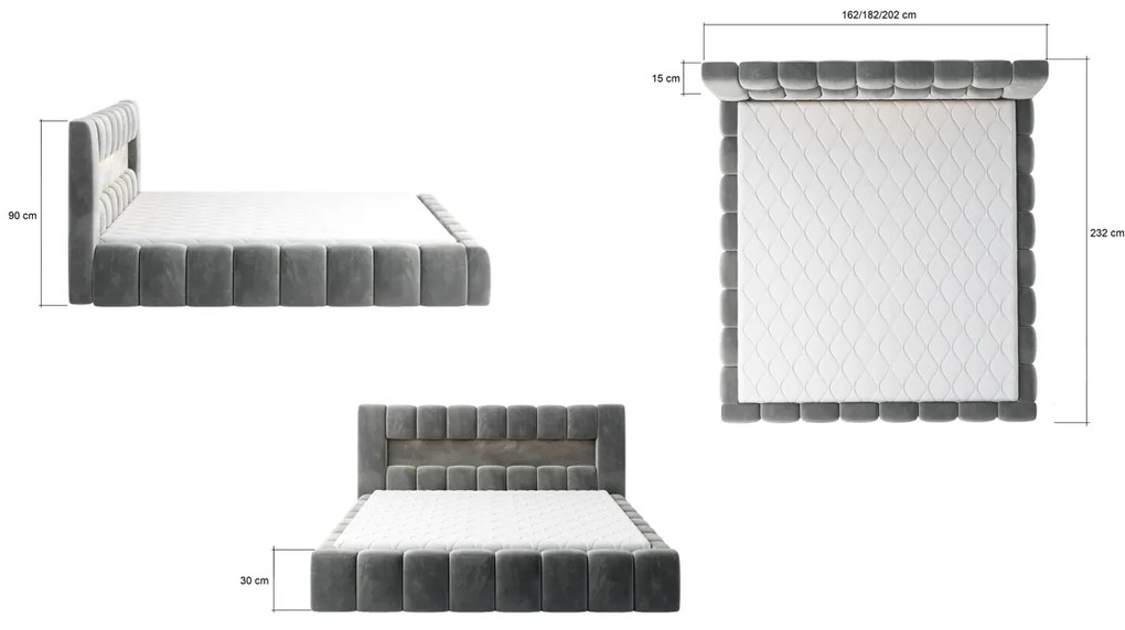 Čalúnená manželská posteľ s roštom Lamia KUP 180 - sivá