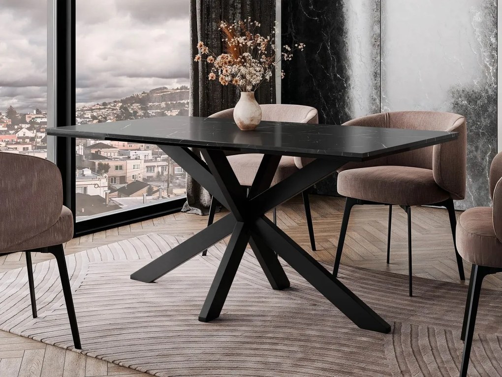 Moderný stôl Pilto, Farby: biely mramor + biely lesk / čierna