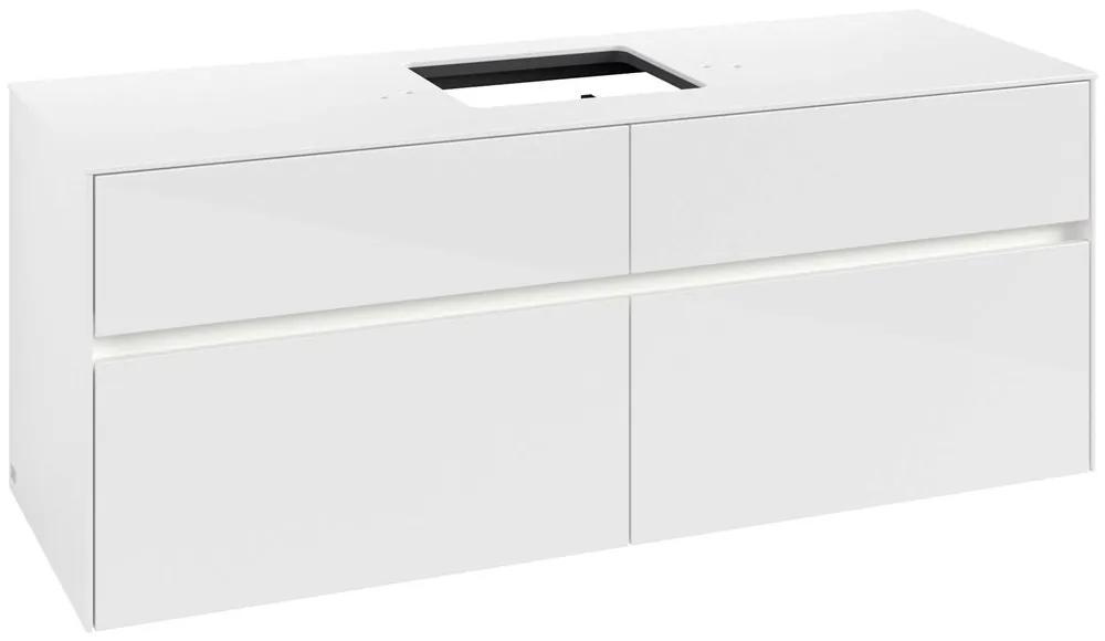 VILLEROY &amp; BOCH Collaro závesná skrinka pod umývadlo na dosku (umývadlo v strede), 4 zásuvky, s LED osvetlením, 1400 x 500 x 548 mm, Glossy White, C131B0DH
