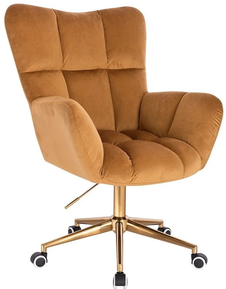 LuxuryForm DESIGN Otočné kreslo AURORA VELUR na zlatej podstave s kolieskami - medové