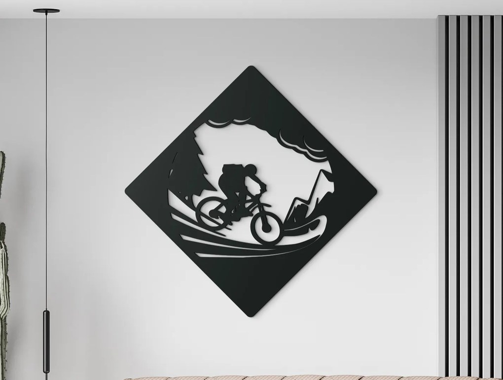 drevko Drevený obraz na stenu Horská cyklistika Rozmer obrazu: 32,5 x 32,5 cm, Farba dekorácie: Čierna