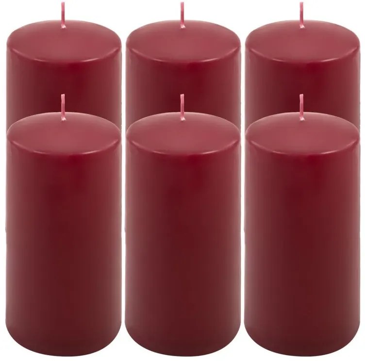 Sada stĺpových sviečok, 15 cm, Ø 7,5 cm, vínová, 6 ks