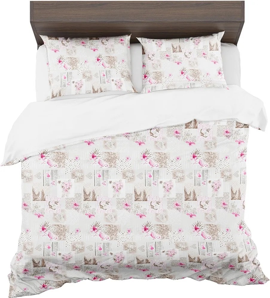 DomTextilu Béžové posteľné obliečky z mikrovlákna s motívom kvetov 3 časti: 1ks 160 cmx200 + 2ks 70 cmx80 Béžová 140x200 cm 15182-101726