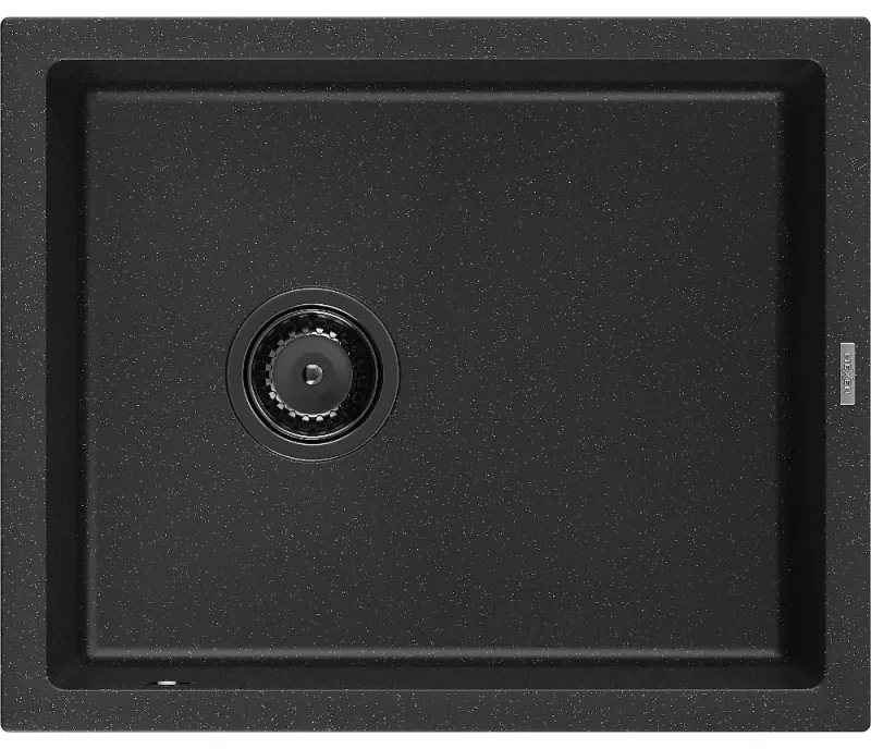 Mexen Pedro, granitový drez 560x460x200 mm, 1-komorový, čierna-strieborná metalíza s čiernym sifónom, 6508561000-73-B