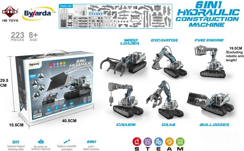 Ramiz Stavebný stroj Set 6v1 pre deti 8+ Hydraulický pohon + stavebné diely 223el.