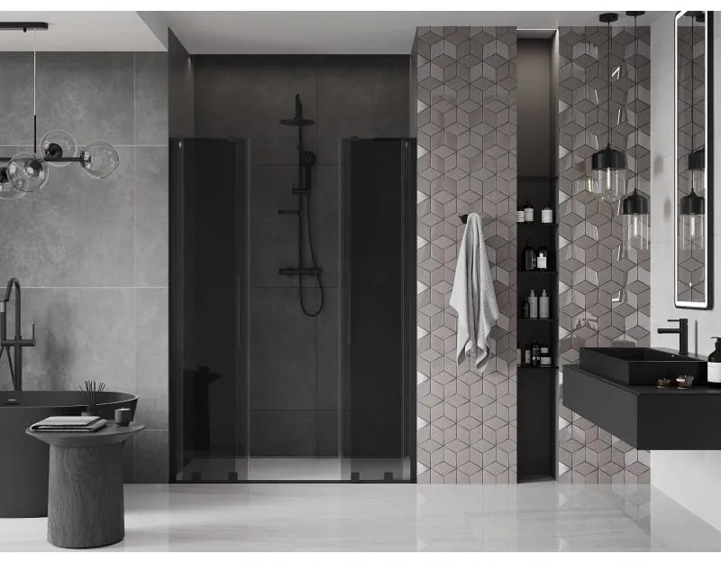 Mexen Velar L Duo, posuvné sprchové dvere do otvoru 160 cm, 8mm šedé sklo, čierna matná, 871-160-003-42-70