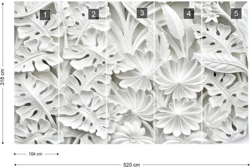 Fototapeta GLIX - Vintage 3D Carved Flowers White + lepidlo ZADARMO Vliesová tapeta  - 520x318 cm