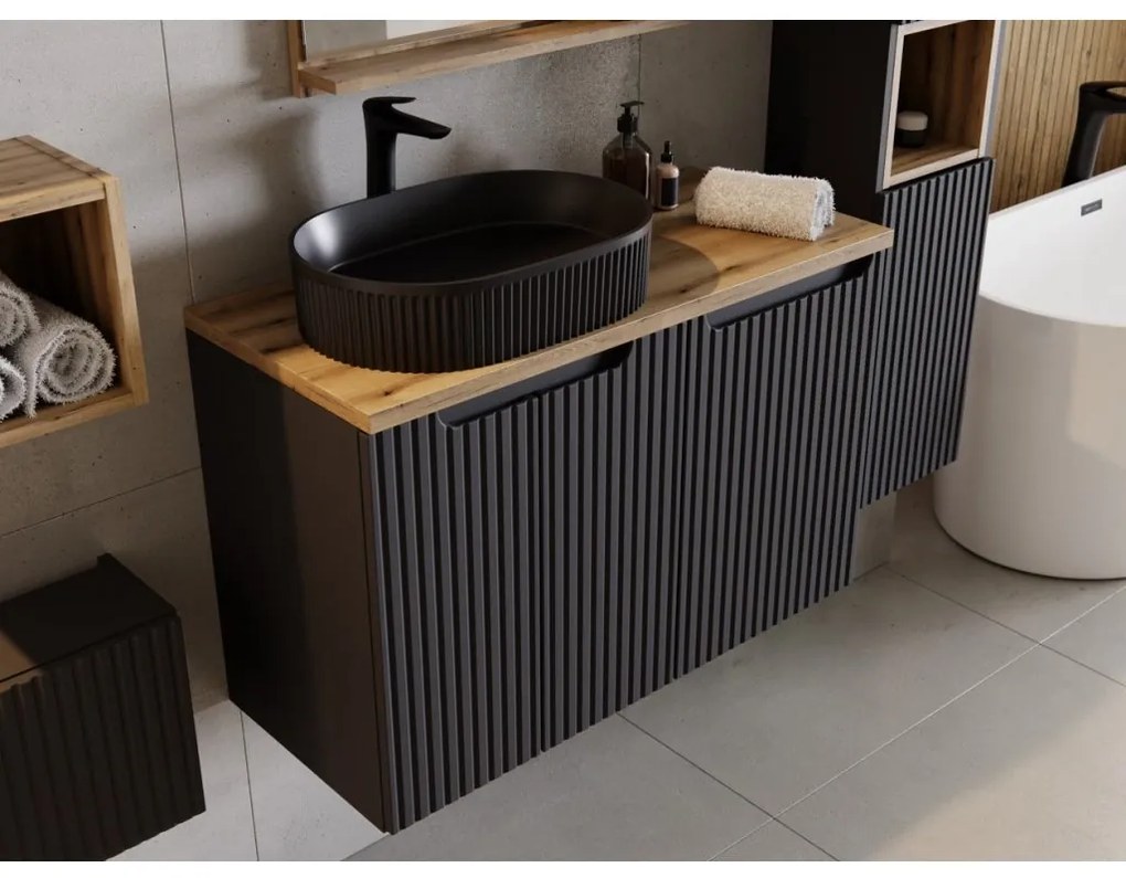 Závěsná koupelnová skříňka Nova Black  s košem na prádlo 81-40-1D černá