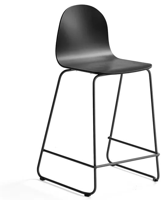 Barová stolička GANDER, s klzákmi, výška sedu 630 mm, lakovaná, čierna