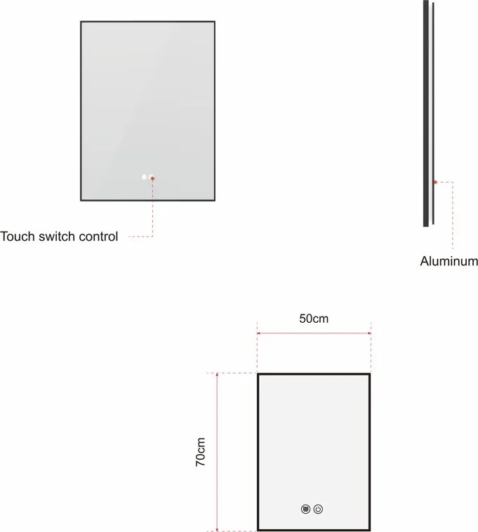 Erga Megan, LED zrkadlo 50x70cm v čiernom ráme, 1840 lm, 3 farby svetla, zadné osvetlenie, ERG-V01-MEGAN-5070-BK