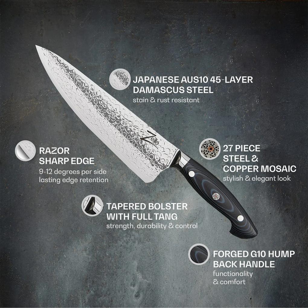 Executive-Plus, 8" nôž šéfkuchára, 61 HRC, damašková oceľ