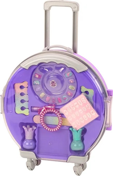 LEAN Toys Sada kozmetiky v kufríku na líčenie a nechty fialová 9 ks