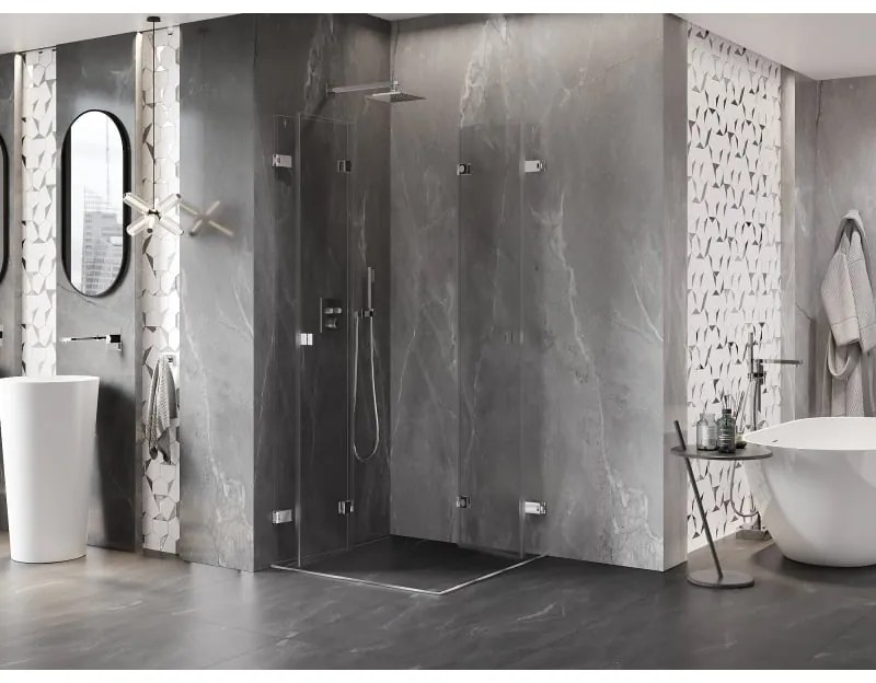 Mexen Lunar-F Duo, skladací sprchový kút 85 x 85 cm, 8mm číre sklo, chrómový profil, 836-085L-085P-01-00