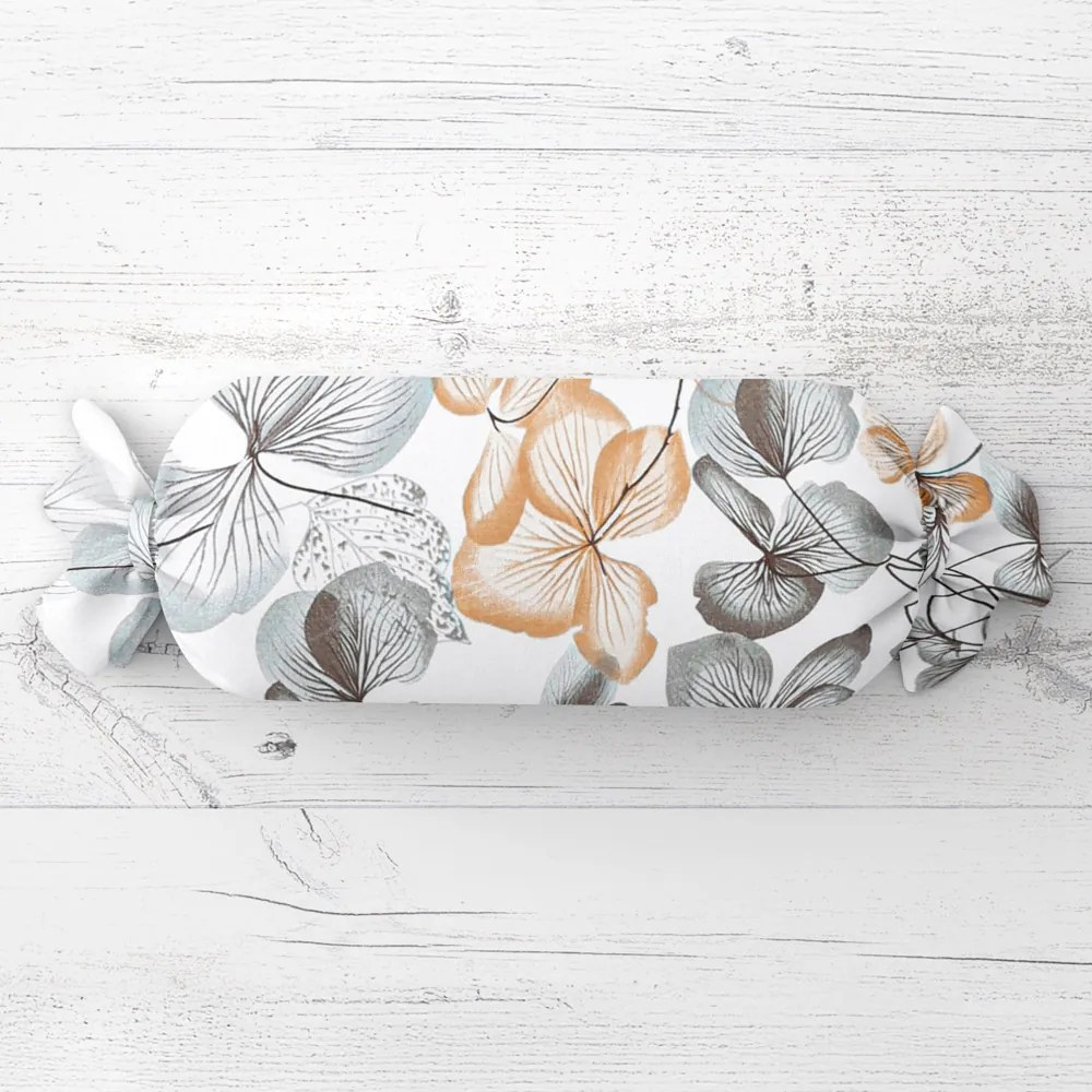 Biante Vankúš valec bonbon Sandra SA-367 Sivo-oranžové kvety na bielom 15x80 cm