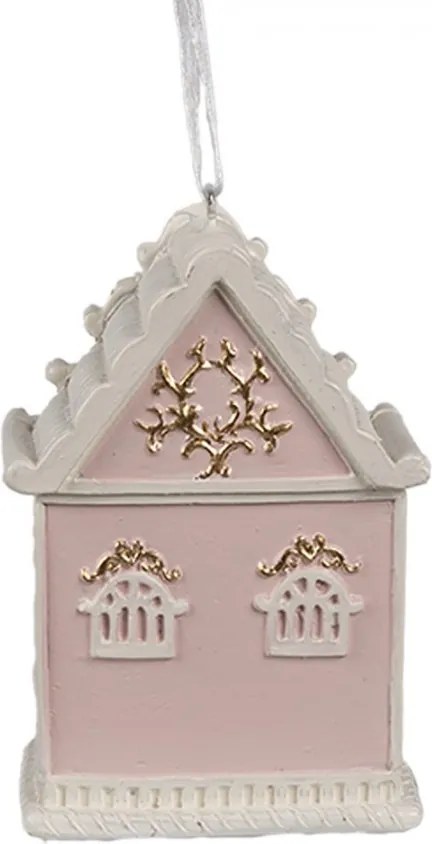 Ružová závesná vianočná ozdoba perníková chalúpka Gingerbread - 6*4*9 cm