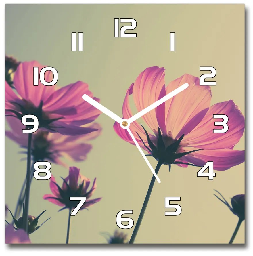 Sklenené hodiny štvorec Ružové kvety pl_zsk_30x30_f_104707608